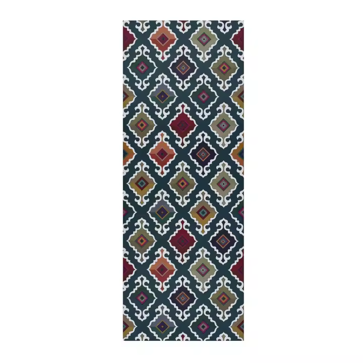 Alfombra vinílica de cocina diseño étnico en verde - RICCI INDONESIA | 52x100, 52x200 cm - 1