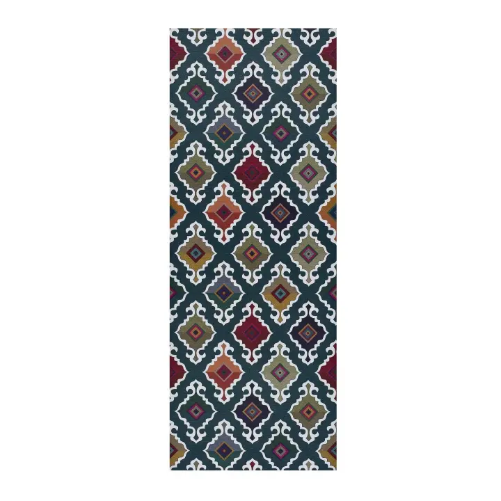 Alfombra vinílica de cocina diseño étnico en verde - RICCI INDONESIA | 52x100, 52x200 cm - 1