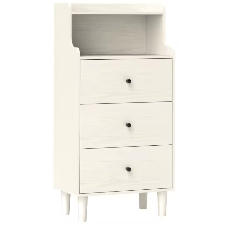 HOMCOM Cómoda con 3 Cajones Cómoda de Dormitorio Estrecha con Estantes Abiertos Anti-vuelco Cajonera Alta para Salón Pasillo 47x29x95 cm Blanco Veteado - 1