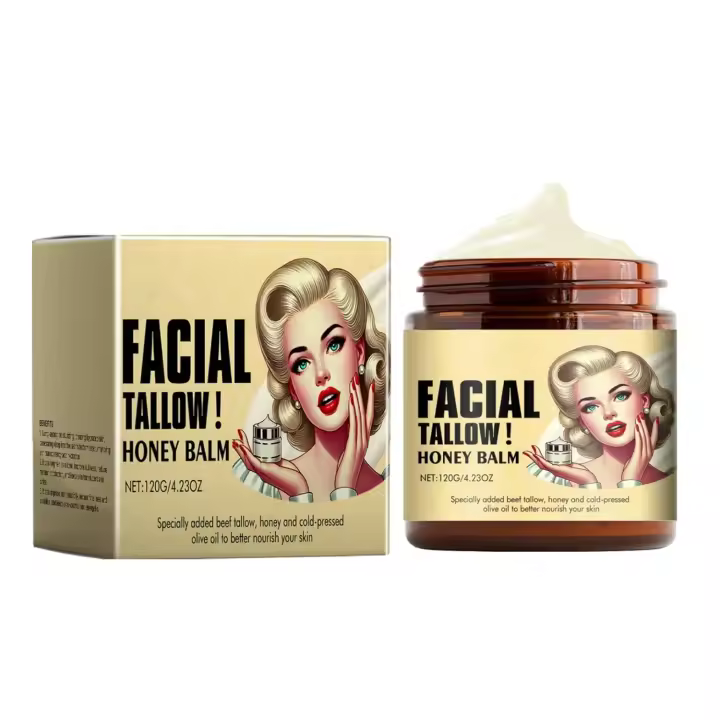 Bálsamo de sebo de res batido y miel, humectante profundo para rostro y cuerpo, crema facial, loción natural para piel suave, 4 fl. oz. - 1