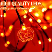 Cadena De Luces De Calabaza De Halloween 54LEDs Impermeables Vinillo Negro Flexible Árbol Lámpara Con Calabaza Para Decoración De Fiesta - details 4