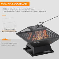 Outsunny Brasero Exterior de Acero Pozo de Fuego para Jardín Multifuncional con Protector de Chispas y Atizador para Barbacoa Hogueras en Terraza Camping 45x45x34 cm Negro - details 5
