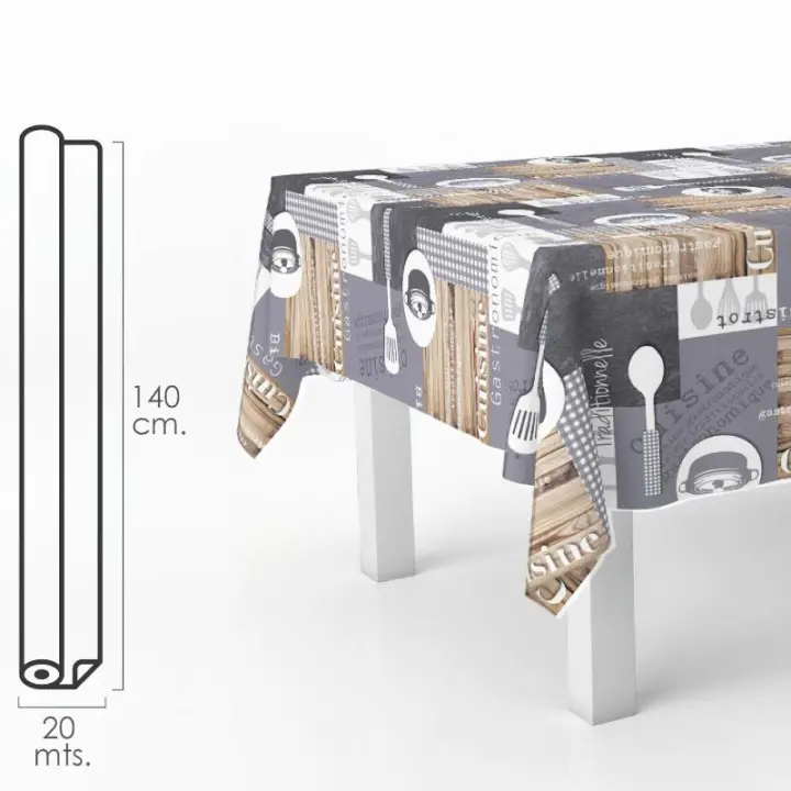 Mantel hule rectangular cuisin. impermeable antimanchas pvc 140 cm. x 20 metros. rollo recortable. interior y exterior - 1