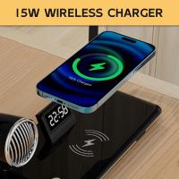 Lámparas LED de escritorio para oficina en casa, cargador inalámbrico, lámpara de escritorio pequeña con Bluetooth, lámparas táctiles para mesita de noche, luz nocturna de lectura con reloj - details 4
