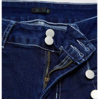 Pantalones Vaqueros De Cintura Alta Para Mujer Con Detalle De Botón Y Ajuste Slim Fit En Azul Oscuro Con Estiramiento Cómodo Moda Casual Elegante - details 5