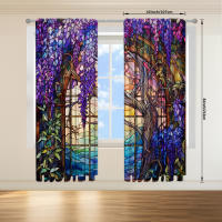 2pcs Cortina De Vidrio Estampada Con Flor De Wisteria Para Decoración Del Hogar - Bolso De Percha Para Dormitorio Oficina Cocina Y Sala De Estar - details 11