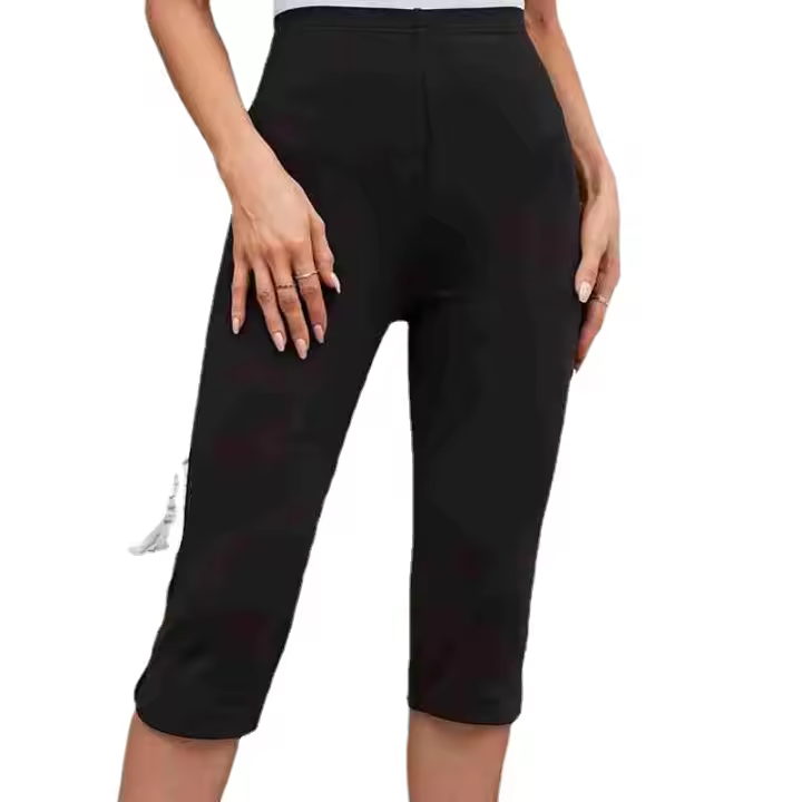 Leggings De Moda Para Mujeres Cintura Alta Ajustados Yoga Casual Color Sólido Con Botón Y Abertura Lateral Mid-calf Polyester - 1