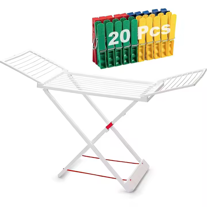 KingnetStore - Tendedero de Ropa con Alas, 20m Espacio Tendido X-Legs, 20 pinzas de ropa incluida, 180 x 108 x 55 / 129 x 54 x 7,3 CM, Tendedero Plegable - Tendedero Extensible - Tendedero Antideslizante - Tendedero para Exterior e Interior - 1