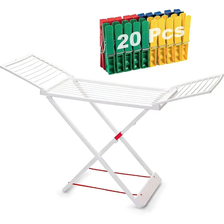 KingnetStore - Tendedero de Ropa con Alas, 20m Espacio Tendido X-Legs, 20 pinzas de ropa incluida, 180 x 108 x 55 / 129 x 54 x 7,3 CM, Tendedero Plegable - Tendedero Extensible - Tendedero Antideslizante - Tendedero para Exterior e Interior - 1