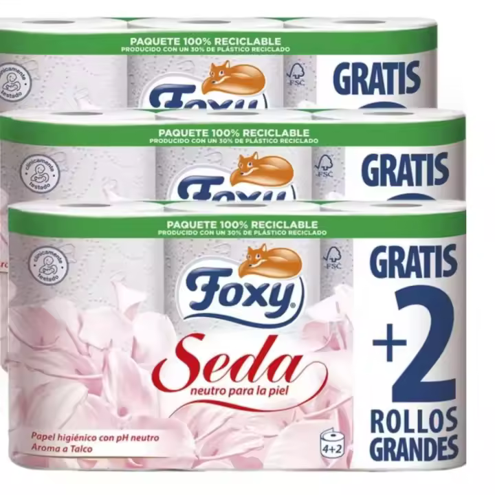 Foxy Seda Papel Higiénico con pH Neutro - 18Rollos (3 Paquetes de 6) - 1