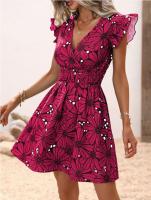 Women's summer V-neck waist sexy big flower ruffle sleeveless dress - details 5