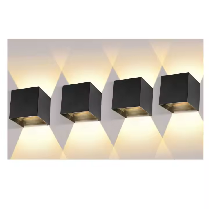 Paquete de 4 luces de pared de 12 W con ángulo de haz ajustable 3000 K blanco cálido IP65 luces de pared negras impermeables - 1