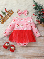 Vestido De Navidad Para Bebé Niñas Con Estampado De San Nicolás Y Manga Larga Estilo Activo Para Otoño Composición 96% Poliéster 4% Elástico - details 1