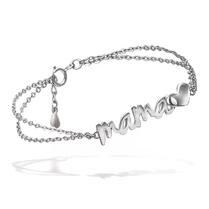 Pulsera Doble de Plata con Diseño 'Mama' y Corazón, Cadena Ajustable, Joyería Elegante para Mujer, Ref: CHP133PULP1A - 1