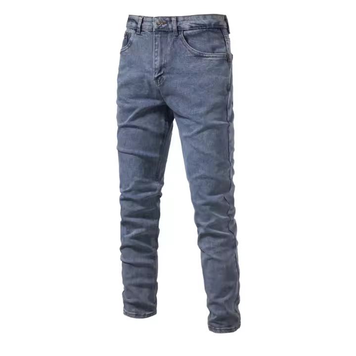 Pantalones rectos microelásticos informales de moda lavados de mezclilla personalizados para hombres nuevos de primavera y otoño - 1