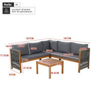 Juego de Muebles de Jardín, Sofá de Esquina + Mesa de Café, Marco de Acacia, Tabla de Acacia, Artesanía de Cuerda Trenzada, Aecuado para Jardín, Gris - details 5