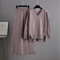 Conjunto De Suéter Y Pantalones Para Mujer HLBCBG Otoño Invierno 2 Piezas Tejido De Cashmere Estilo Casual Oversize V-Neck - details 2