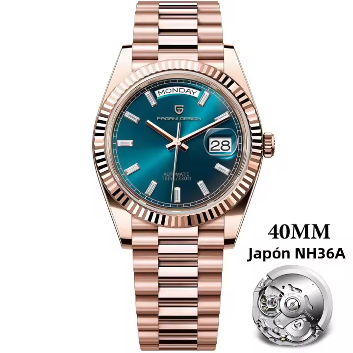 Reloj De Pulsera Automático PAGANI DESIGN DD40 Para Hombres Oro Rosa Estilo Lujo Cristal De Zafiro Resistente Al Agua Con Fecha Y Mostrador Romano - 1