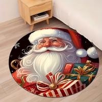 Alfombra Redonda De Navidad Santa Regalo Alfombra De Flanela Suave Y Absorbente Antideslizante Para Sala De Estar Dormitorio Entrada Lavable Máquina Decoración De Vacaciones - details 4