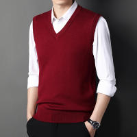Chaleco De Suéter Para Hombre Color Sólido Moda Casual Cálido Sin Mangas Cómodo Para Primavera Y Otoño V-Neck Material De Algodón Y Lana Delgada - details 10