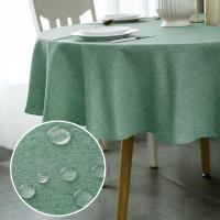 Mantel Redondo Resistente a Las Manchas Verde Φ150cm, Mantel Impermeable con Efecto de Lino de Poliéster para Mesa, Comedor, Restaurante (Verde, Φ150cm) - details 1