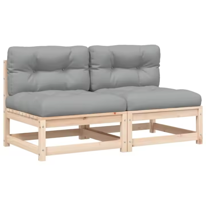 vidaXL Sofás jardín sin reposabrazos con cojines 2 uds madera de pino - 1
