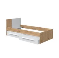 Meimon NOA Cama individual de 190x90 cm con cabezal, 2 cajones inferiores con ruedas ocultas, tiradores ABS en blanco, soportes metálicos para somier (no incluido), estructura en melamina E1, acabado en Roble Nodi y Blanco Artik - details 2