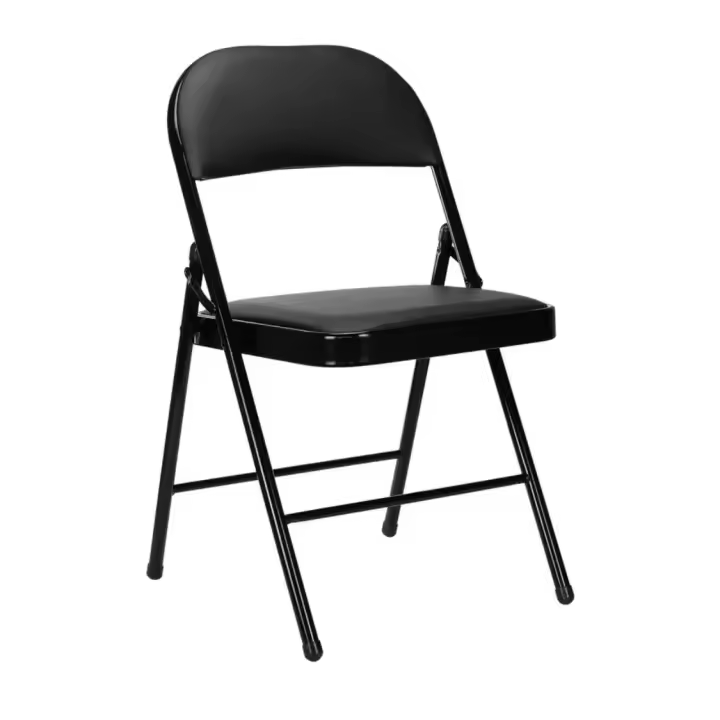ORION91 Silla ELARA Plegable (47x45x78 cm) Metal Negro y Asiento Acolchado Piel Sintética Negro Cocina Comedor Jardín Camping  - SpazioLuzio - 1