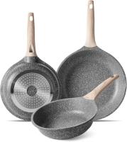 Juego Sartenes Induccion Antiadherentes, Sartén Antiadherente de 20 24 28 cm, Sarten Piedra Aluminio Fundido, Libre de PFOA.(Gris, 20 + 24 + 28 cm) - details 0