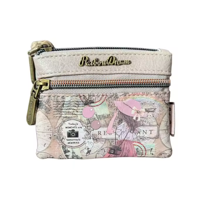 Monedero de mujer con dibujo de muñeca de Sweet Candy  con ranuras de tarjetas y con cremalleras , de tamaño 11.5*9.5*2cm - 1