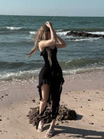 Vestido Mini De Playa Para Mujer Con Volantes Y Borlas Estilo Irregular Sin Mangas Cuello Bajo Sin Espalda Para Fiesta De Verano Alta Moda - details 1