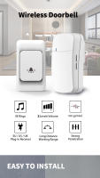 Interfono Inalámbrico Para Puerta IP65 Impermeable Kit De Campana Con Interruptor Remoto Compatible Con Enchufes EU UK US Para Jardín De Casa - details 0