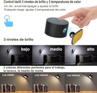 Lámpara de pared LED, Aplique de pared Interior 2 Pcs Puerto de carga USB, Control tácil 3 grados de Brillo temperature de 3 Colores Focos de pared libre giratorios Luces - details 0