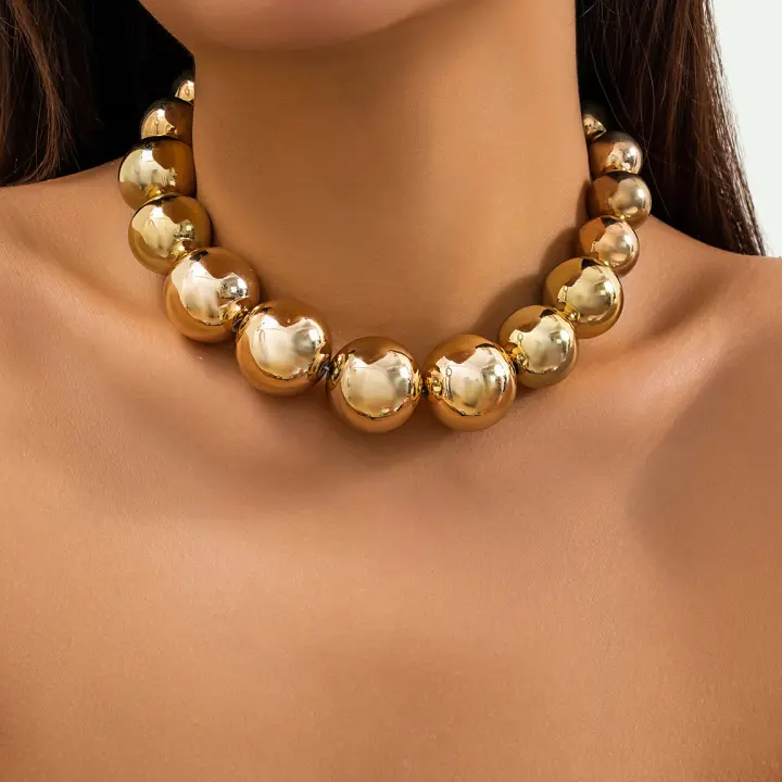 Collar Corto Gótico Exagerado De Acrílico Con Gran Bola Y Cadena Cadena Punk Grunge Para Mujeres Y Hombres Joyería Steampunk - 1