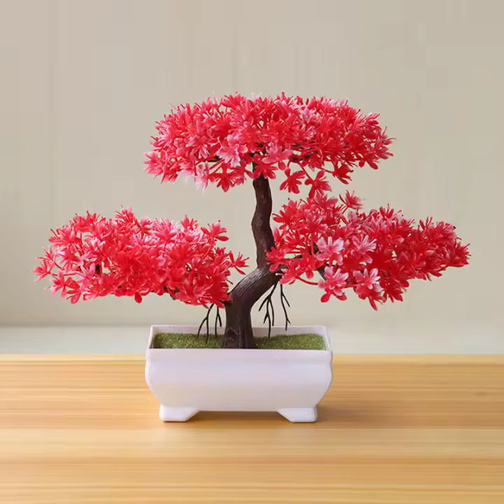 Arbusto Artificial De Bonsái Sakura En Maceta Pequeño Árbol Miniatura De Hojas Verdes Decoración De Flor De Bola De Nieve Simulación Para Escritorio - 1