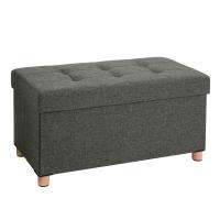 Baúl tapizado capitoné, taburete de almacenamiento textil con asiento acolchado, patas de madera maciza y tapa, gris oscuro - details 8