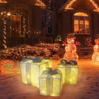 Juego De 3 Cajas De Regalo Iluminadas LED Para Decoración De Navidad Interior Y Exterior Árbol De Navidad Jardín Hogar - details 2