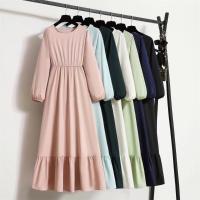 Vestido Largo Para Mujer Verano Otoño Mujer Vestidos Sólidos Manga Larga Cuello Redondo Casual Chiffon Vestidos Musulmanos Sólidos Sueltos Maxi - details 1