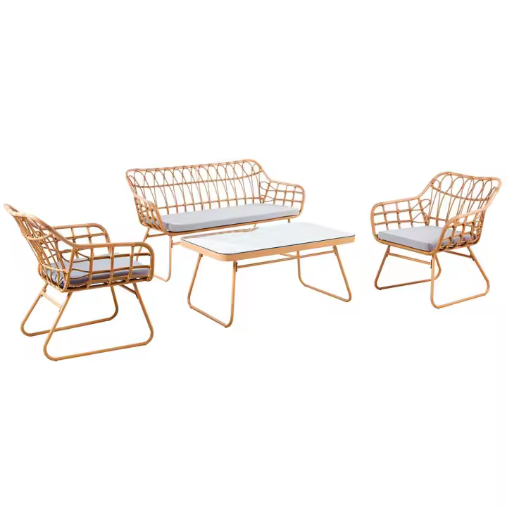 Conjunto de jardín Bali 1 sofá + 1 mesa + 2 sillones ratán natural/gris Adec - 1