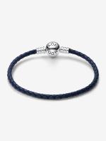 Pandora Moments - Plata de Ley Pandora - Pulsera de cuero atado Azul con Cierres - details 0