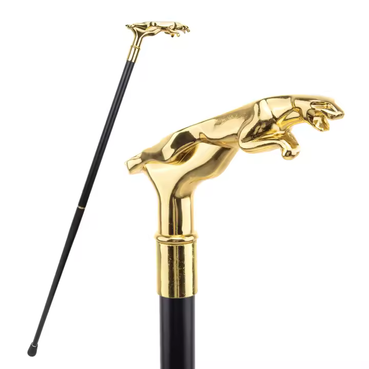 Bastón De Moda Con Manija De Leopardo Dorado Elegante Y Decorativo Para Fiesta 93cm Material De Acero Con Punta De Goma - 1