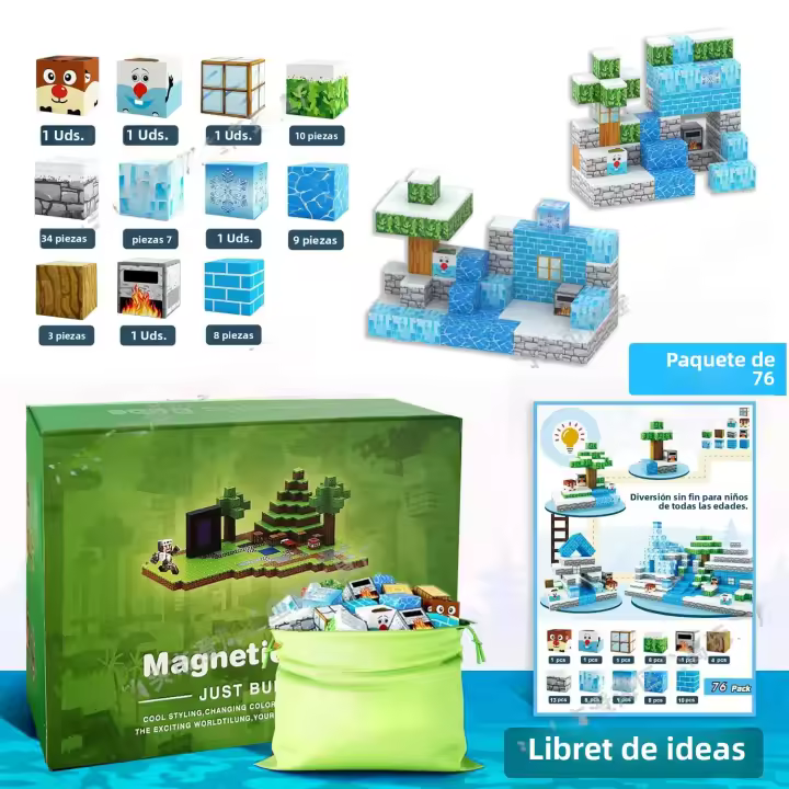 Bloques De Construcción Magnéticos Set De Mundo De Minas Para Niños Edad 3+ Modelo DIY Juguete Sensorial Montessori STEM Mejor - 1