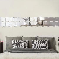 Pegatinas De Espejo De Acero Templado 3D Wave Pack De 6 Detallables Para Decoración Del Salón Entrada Dormitorio Y Baño - details 5