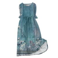 Vestido Bohemio De Verano Para Mujer Estampado Floral Casual Manga Corta Botones Estilo Playa Midi Elegante Robe O-Neck - details 5