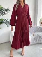 Vestido Largo De Mujer Elegante Con Tres V-Neck Y Cintura Ajustada Estilo Europeo Y Americano Para Otoño E Invierno - details 14