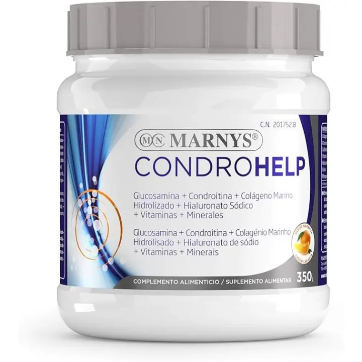 MARNYS® Suplemento MARNYS Condroitina y Glucosamina Condrohelp - Movilidad en Cartilagos, Tendones y Ligamentos - Colageno, Acido Hialuronico y Vitamina C - Polvo Sabor Naranja - 350g - 1