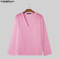 Camiseta De Hombre INCERUN Estilo Coreano 2024 Moda Casual Cuello V Pleated Suelto Manga Larga Cómoda Tallas S-5XL - details 4