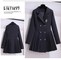 Vestido De Moda Coreana Para Mujer Traje Estudiante Cuello Alto Ajustado Plisado Botones Dobles Cierre Negro Ropa De Otoño - details 1