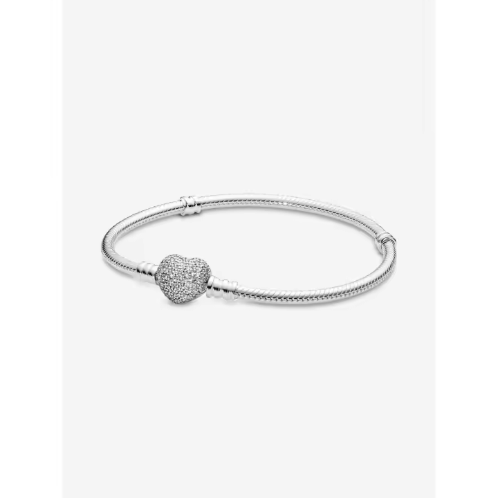 Pandora - Pulsera Moments con corazón brillante y cadena de serpiente - Plata de ley - 1