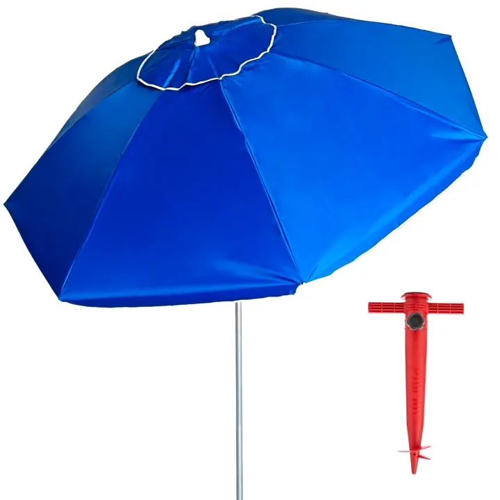 Sombrilla Playa 180 cm, Antiviento hasta 35 km/h, Protección UV 50, Aluminio, Varillas de Fibra de Vidrio, Palo Reclinable, Ventana Superior, Ligera 1,5 kg, Bolsa Transporte - 1